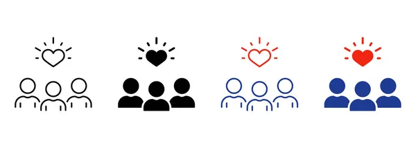 Mitarbeiterbindung Arbeit Pflege Silhouette Und Linie Icon Kundenloyalitätsprogramm Icon Heart — Stockvektor