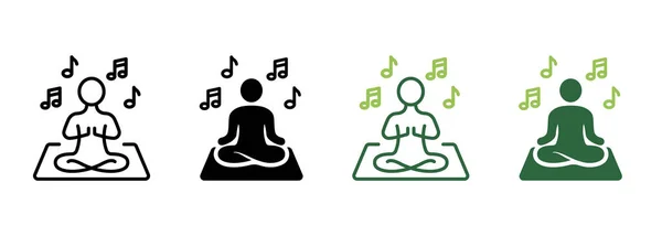 Yoga Koncentration Med Lyssna Musik Silhuett Och Linje Ikon Harmony — Stock vektor