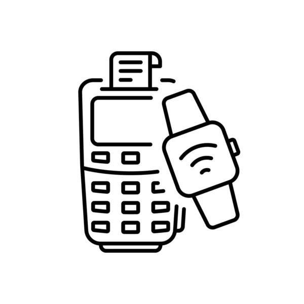 Nfc Smart Watch Για Cashless Pay Περίγραμμα Εικονίδιο Ασύρματη Πληρωμή — Διανυσματικό Αρχείο
