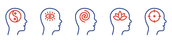 Brain Balance Harmony Head Line Icon Illuminati Eye Target Lotus — Vetor de Stock