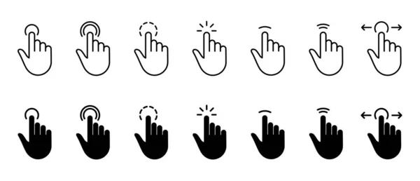 Computer Mouse Cursor Finger Line Und Silhouette Icon Set Handzeiger — Stockvektor