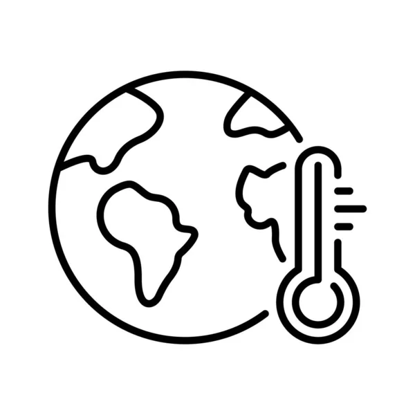 Température Chaleur Planète Ligne Danger Écologique Icône Terre Thermomètre Pictogramme — Image vectorielle