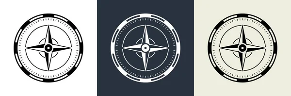 Compass Equipment Navigation Silhouette Icon Set Retro Rose Wind Glyph — Stock Vector