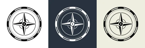 Compass Equipment Navigation Silhouette Icon Set Retro Rose Wind Glyph — Archivo Imágenes Vectoriales