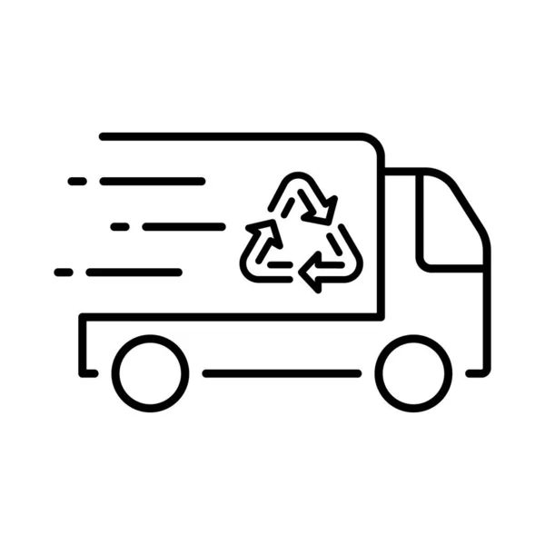 Hızlı Çöp Arabası Ulaşım Ekoloji Çöp Hattı Simgesi. Geri Dönüşüm Sembollü Atık Kamyon. Çöp öğütme servisi için çöp kamyonu Linear Pictogram. Düzenlenebilir Vuruş. İzole Vektör İllüstrasyonu.
