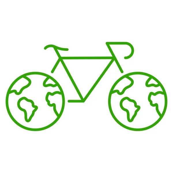 Bicicleta Con Ruedas Forma Planeta Tierra Línea Icono Guardar Medio — Archivo Imágenes Vectoriales