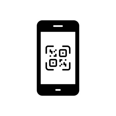 Cep telefonu silueti simgesindeki QR kodu. Beyaz Arkaplanda QRcode Uygulama Tarayıcı Akıllı Telefon Görüntü Grafiği. Aygıt Sembolündeki Barkod Ödeme Uygulaması için tarama yap. İzole Vektör İllüstrasyonu.