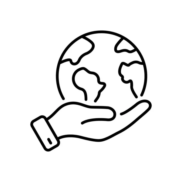 Human Environmental Protection Line Icon Lineares Weltumweltschutzpiktogramm Hand Holding Earth — Stockvektor