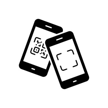 Ödeme Silueti Simgesi için cep telefonundaki QRcode 'u oku. Smartphone Glyph Pictogram 'daki QR kod doğrulaması. Müşteri kablosuz kontrol Barkod işareti ile. İzole Vektör İllüstrasyonu.