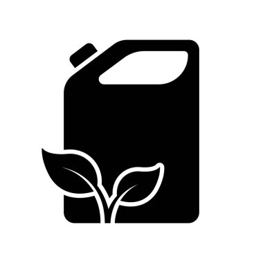 Eco Gasoline Siluet Simgesi Kutusu. Doğal Diesel veya Gas Glyph Pictogram için yakıt bidonu. Organik Sıvı Simgesi için bir kap. Petrol şişesi. Ekolojik Jerrycan İşareti. İzole Vektör İllüstrasyonu.