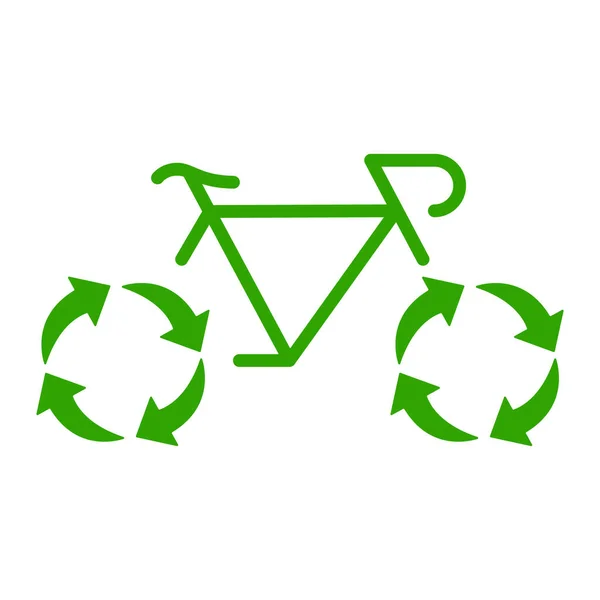 自行车与回收轮符号 生态友好交通的概念 重复使用绿色能源自行车轮廓图标 生态交通象形文字 拯救环境 孤立的病媒图解 — 图库矢量图片