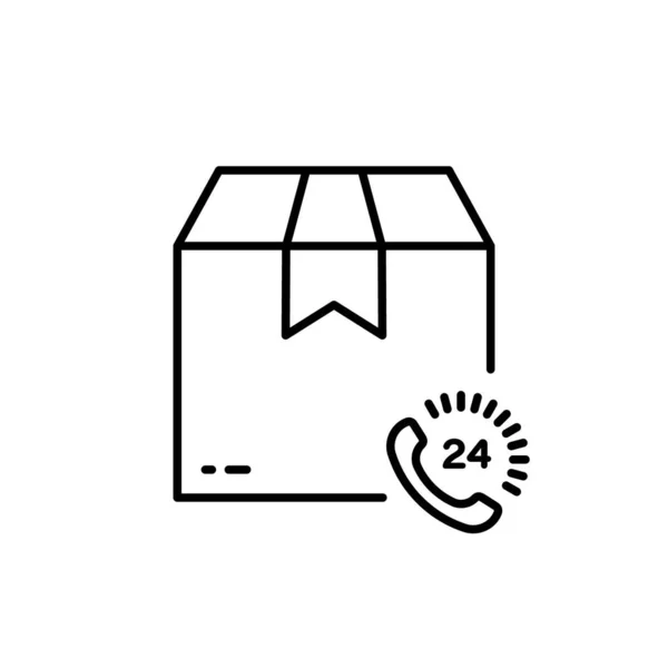 Clock Line Icon 주변에 Parcel Box 배송한다 서비스 Linear Pictogram — 스톡 벡터