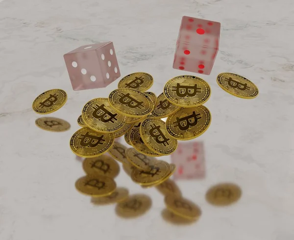 Rendering Bitcoin Clear Glass Dice — Stock Photo, Image