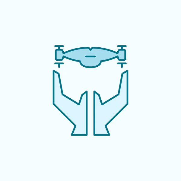 Hands Drone Field Outline Icon Light Background — 스톡 벡터