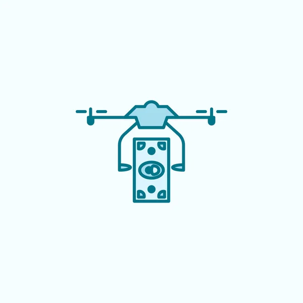 Drone Money Field Outline Icon Light Background — Vector de stock