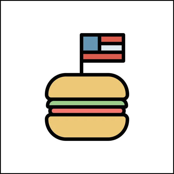 Fast Food Burger Usa Flag Icon Simple Color Outline Vector — Stock Vector