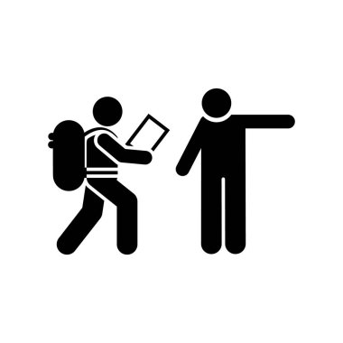 Mans asking direction backpacker icon. Element of pictogram adventure illustration vector
