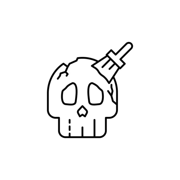 Skull Brush Icon Simple Line Outline Vector Elements Archeology Website — Stock Vector