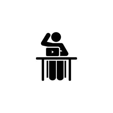Boy computer lesson class pictogram icon on white background