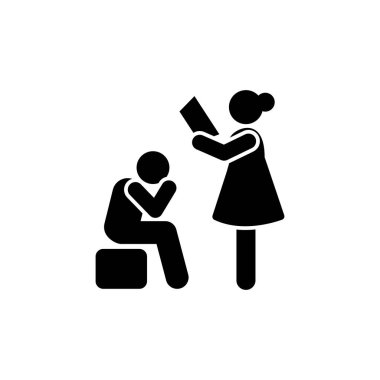Mother explain boy read angry pictogram icon on white background