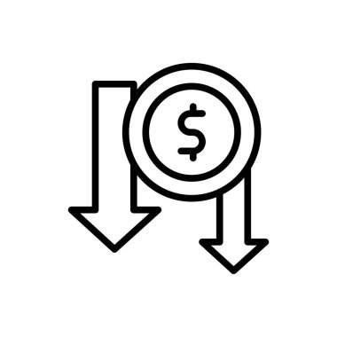 arrow down coin dollar icon. Simple line, outline vector elements of bankruptcy icons for ui and ux, website or mobile application on white background