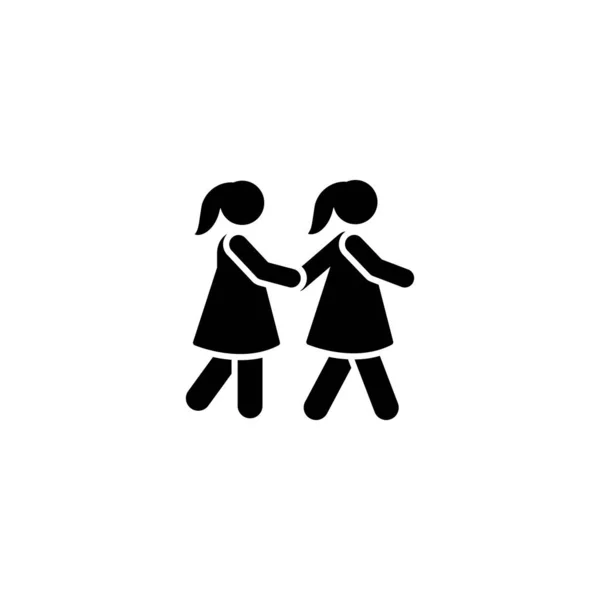 Girls students walk school pictogram icon on white background