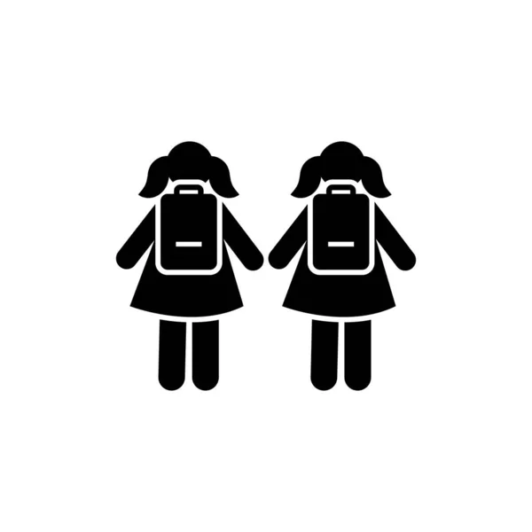 Two Girl School Bag Pictogram Icon White Background — Vettoriale Stock