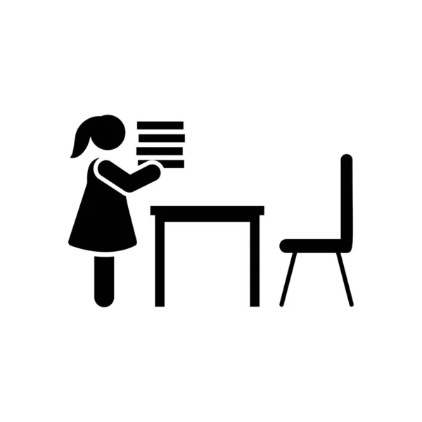 Girl Book Carry Classroom Pictogram Icon White Background — 스톡 벡터