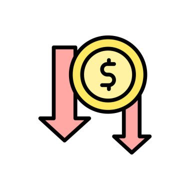 arrow down coin dollar icon. Simple color with outline vector elements of bankruptcy icons for ui and ux, website or mobile application on white background