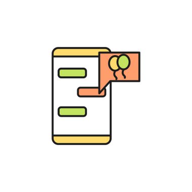 greetings in the phone colored icon. Element of birthday party icon for mobile concept and web apps. Colored greetings in the phone icon can be used for web and mobile on white background