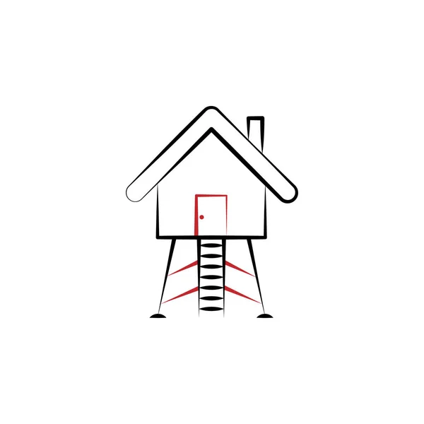 Camping Lodge Colored Line Icon Simple Hand Drawn Color Element — Image vectorielle