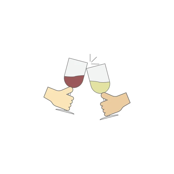 Collide Wine Glasses Hand Colored Icon Element Christmas Holiday Colored — Vector de stock