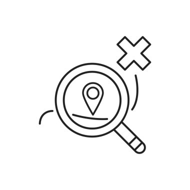 Direction magnifier pin cross icon. Simple line, outline vector of navigation icons for ui and ux, website or mobile application on white background