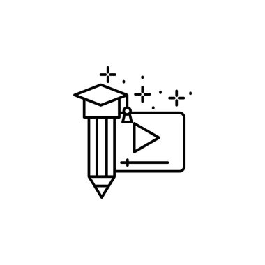 Pencil, graduate hat, video icon. Simple line, outline vector of online educationa icons for ui and ux, website or mobile application on white background