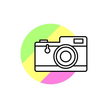 Camera technology icon. Simple line, outline vector in color circle of retro 90s style icons for ui and ux, website or mobile application on white background