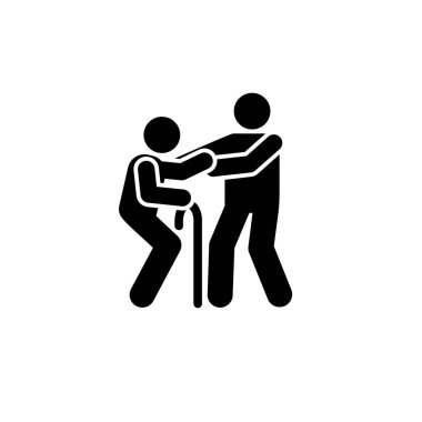 Old man walk help boy icon. Simple glyph pictogram vector of volunteer icons for ui and ux, website or mobile application on white background