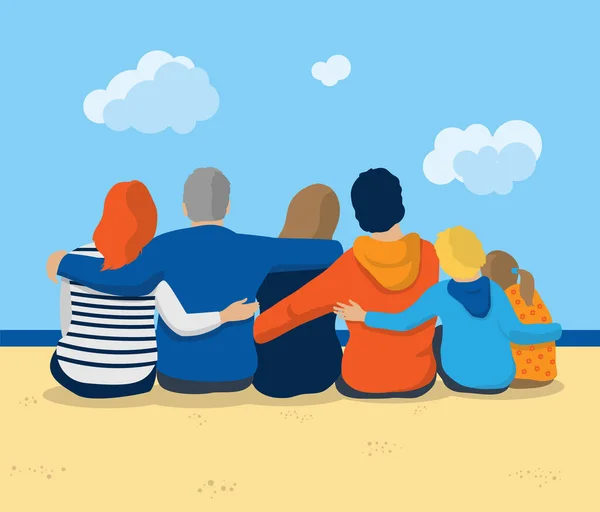 Vector Illustration United Forward Looking Family Holding Each Other Waist — Stok Vektör