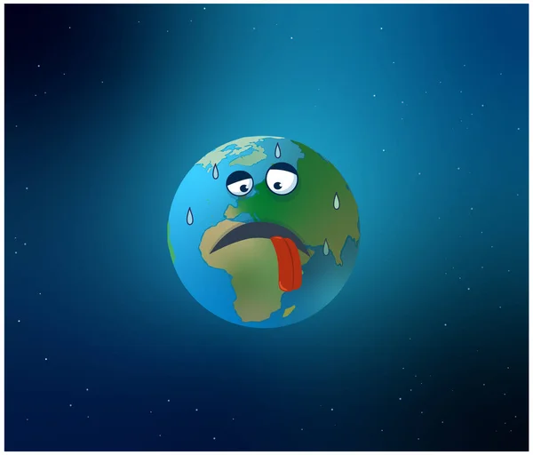 Funny Vector Illustration Planet Earth Sticking Out Its Tongue Sweating — ストックベクタ