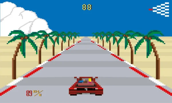 Retro Video Game Racing Room Vector Illustration Pixel Art Style — Stok Vektör