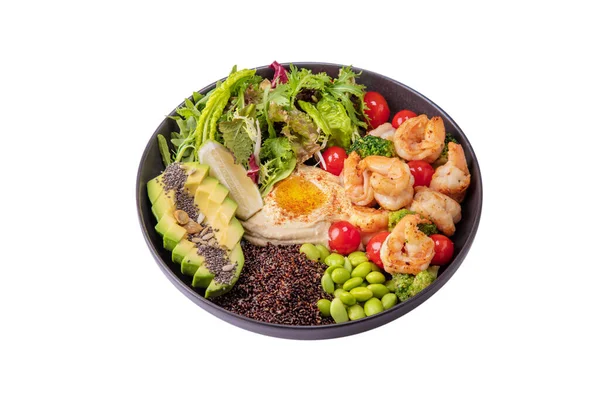 Chia Seeds Shrimps Mashed Potatoes Olive Oil Beans Avocado Seeds — Stock Fotó