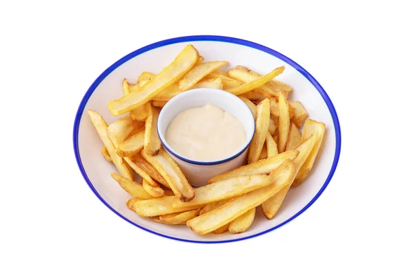 French Fries Sauce Bowl Plate White Background — Stock fotografie