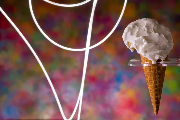 Ice Cream Cone Sundae Light Stripes Colorful Background Horizontal Orientation — 스톡 사진