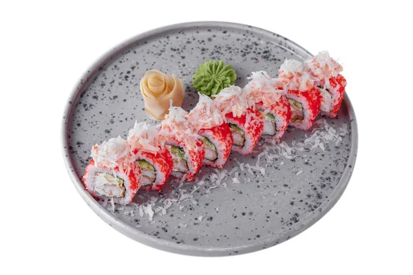 Rolls Shrimps Rice Sauce Avocado Flying Fish Caviar Parmesan Nori — Foto Stock