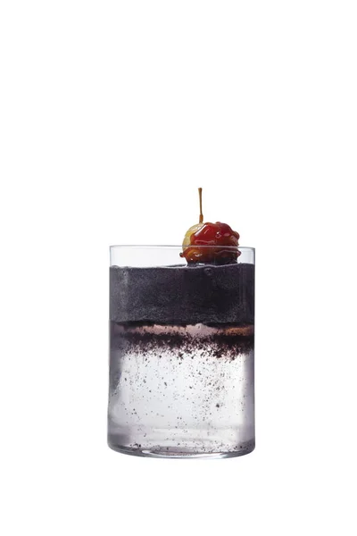 Cocktail Ice Cherries Jam Glass White Background — Stockfoto