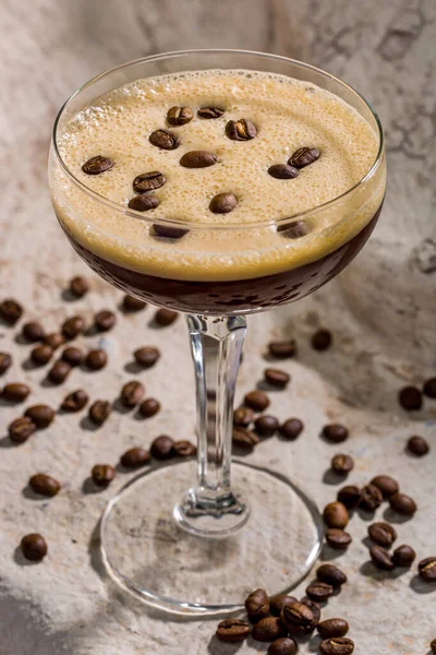 Cocktail Froth Coffee Grains Glass Which Stands White Windowsill Coffee — Stockfoto