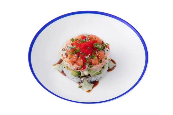 Salad Salmon Crab Onion Sesame Seeds Flying Fish Caviar Rice — Foto Stock