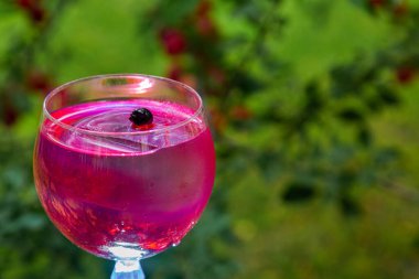 Yeşil alanların arka planında buzlu ve üzümlü kokteyl.