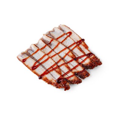 Raw eel with sauce on a white background