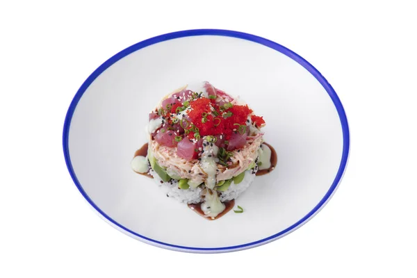 Salad Tuna Crab Onion Sesame Seeds Flying Fish Caviar Rice — Foto Stock