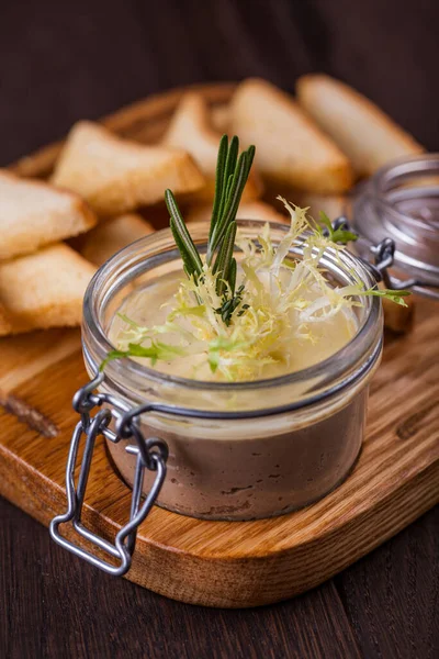 Rabbit Liver Pate Garlic Sauce Iceberg Lettuce Sprig Rosemary Pate — Stok fotoğraf